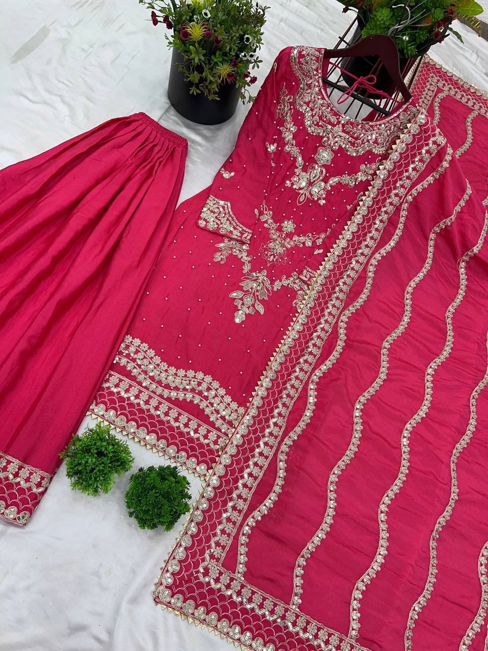 Royal Maroon Embroidered Sharara Suit Set with Heavy Dupatta