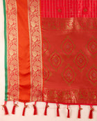 Pure Red Silk Saree with Meenakari Weaving & Rich Contrast Pallu Wedding