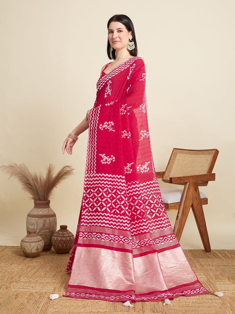 Semi Ink Cotton Saree with Sequence Weaving  Jari Pallu Printed Design with Blouse