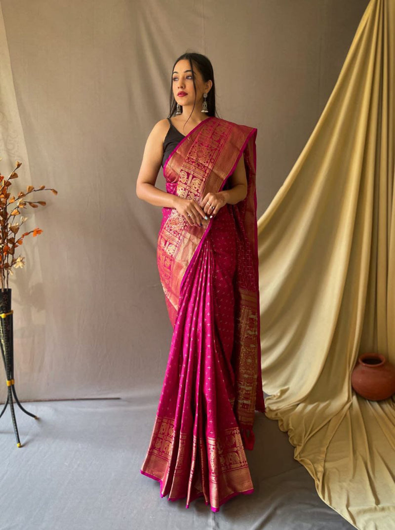 Soft Silk Chex Saree with Rich Zari Border & Pallu