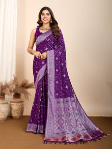 Pure Purple Silk Saree with Mina Kari Weaving And Rich Pallu Traditional and Festive Elegance