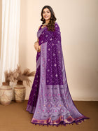 Pure Purple Silk Saree with Mina Kari Weaving And Rich Pallu Traditional and Festive Elegance