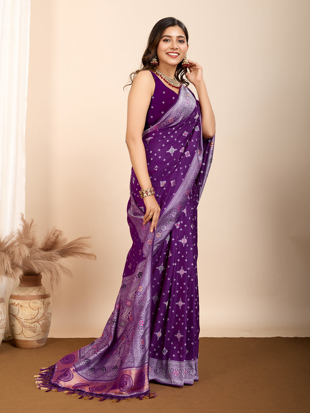 Pure Purple Silk Saree with Mina Kari Weaving And Rich Pallu Traditional and Festive Elegance