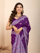 Pure Purple Silk Saree with Mina Kari Weaving And Rich Pallu Traditional and Festive Elegance