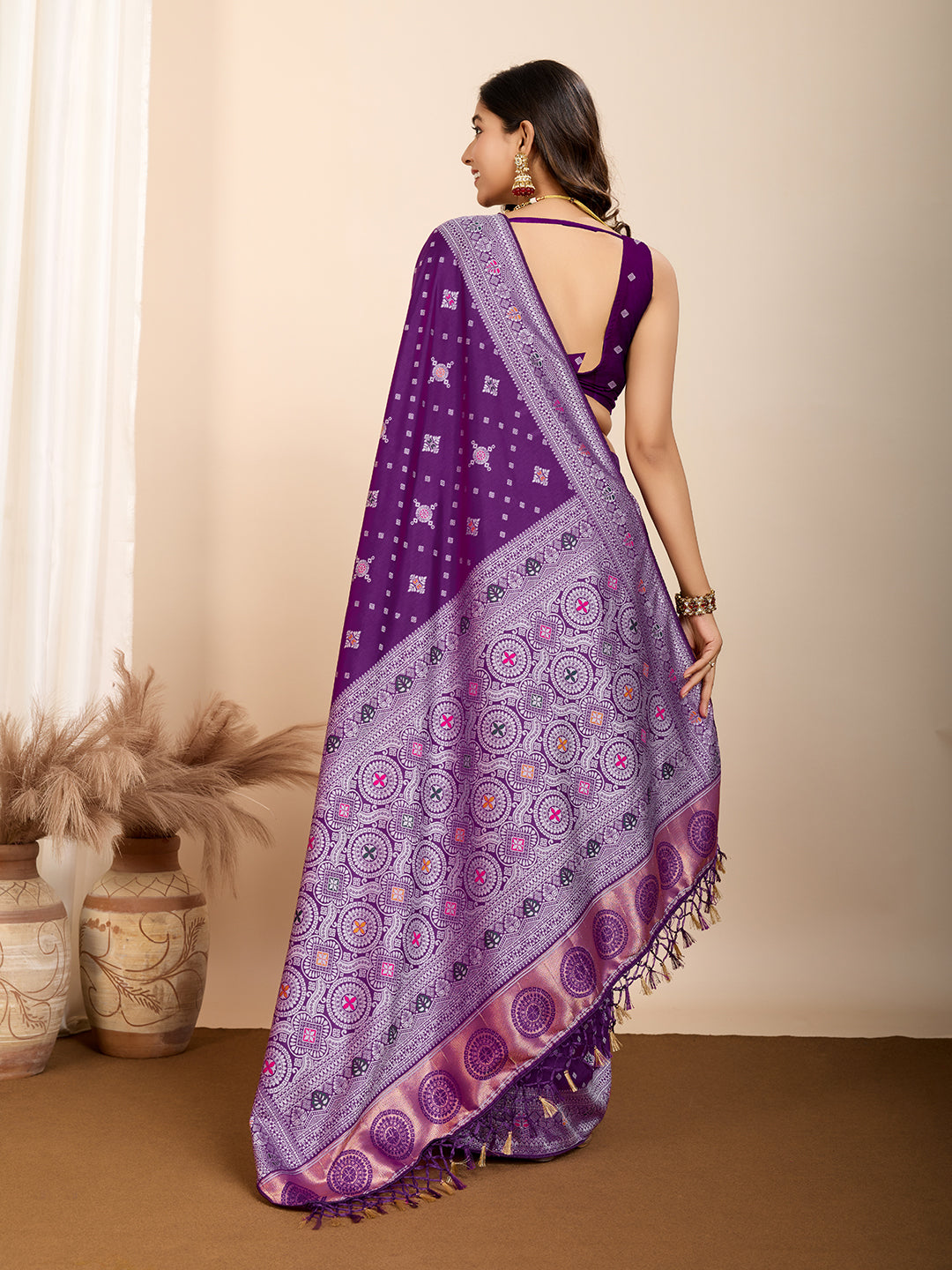 Pure Purple Silk Saree with Mina Kari Weaving And Rich Pallu Traditional and Festive Elegance