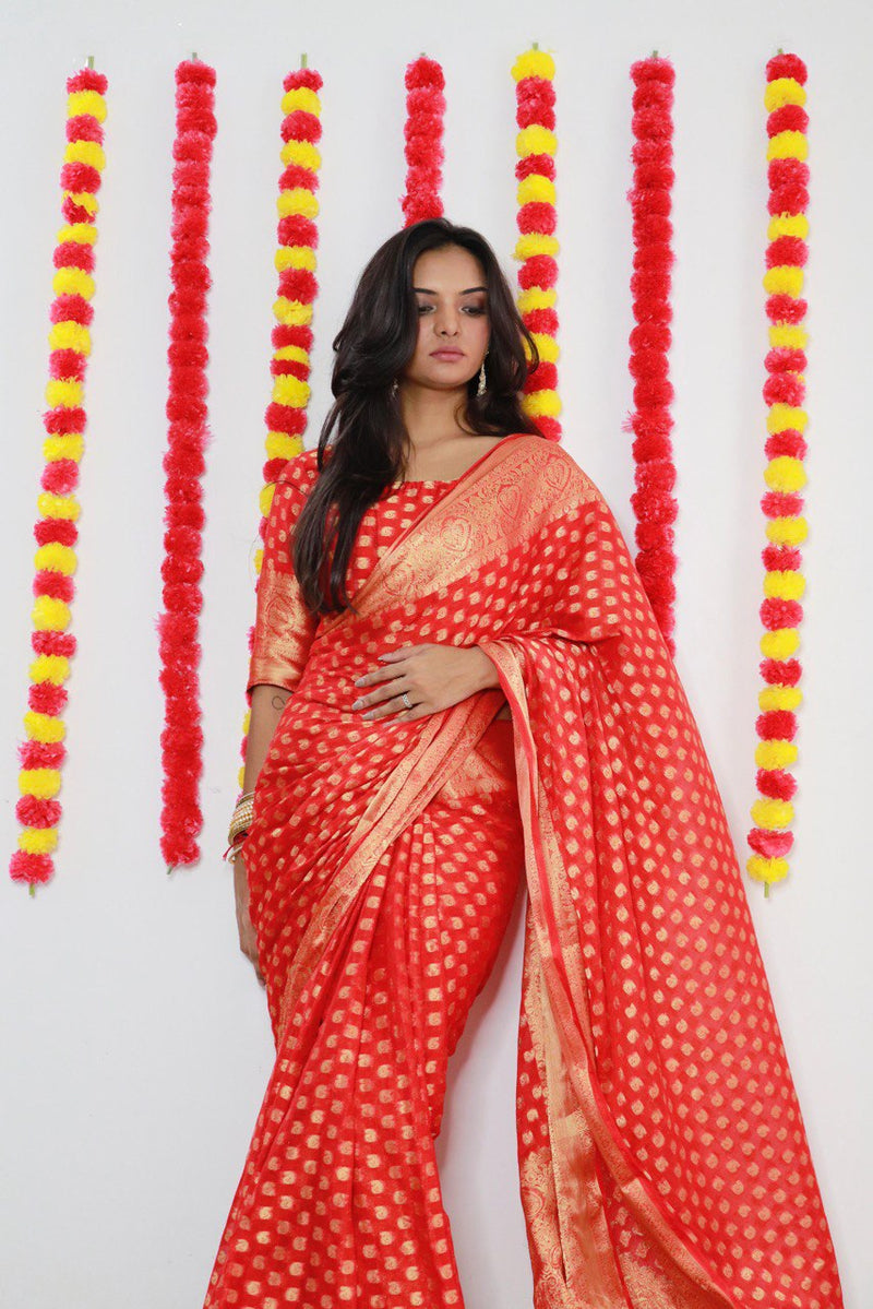 stunning-red-banarasi-silk-saree-with-golden-zari butta–perfect-for-festivals