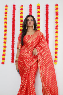 stunning-red-banarasi-silk-saree-with-golden-zari butta–perfect-for-festivals