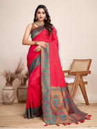 Red Jacquard Saree with Pure Zari Work & Vibrant Zari Weave Bridal Festive Look