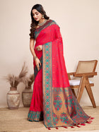 Red Jacquard Saree with Pure Zari Work & Vibrant Zari Weave Bridal Festive Look