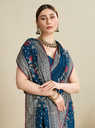 blue cotton saree with all over floral table print and running blouse