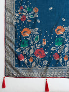 blue cotton saree with all over floral table print and running blouse