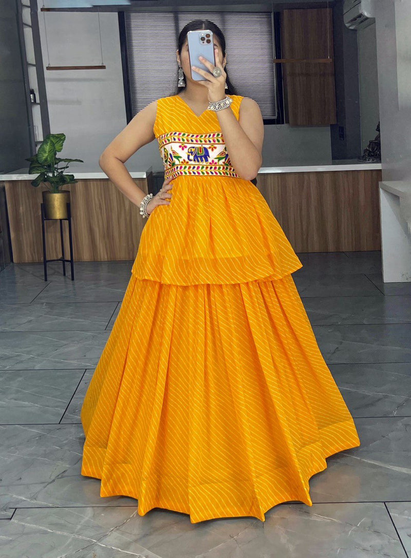 Sunshine Yellow Peplum Chaniya Choli with Kutchi Embroidered Yoke Festive Navratri Wear