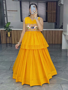 Sunshine Yellow Peplum Chaniya Choli with Kutchi Embroidered Yoke Festive Navratri Wear