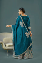 Teal Blue Embroidered Sharara Suit with Zari & Mirror Work Festive