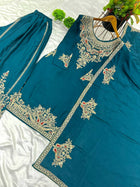 Teal Blue Embroidered Sharara Suit with Zari & Mirror Work Festive