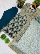 Teal Blue Heavy Embroidered Straight Suit with Dupatta for Wedding