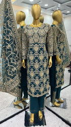 Teal Blue Heavy Embroidered Straight Suit with Dupatta for Wedding