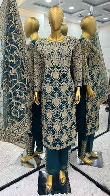 Teal Blue Heavy Embroidered Straight Suit with Dupatta for Wedding