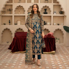 Teal Blue Heavy Embroidered Straight Suit with Dupatta for Wedding