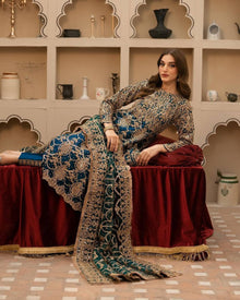 Teal Blue Heavy Embroidered Straight Suit with Dupatta for Wedding