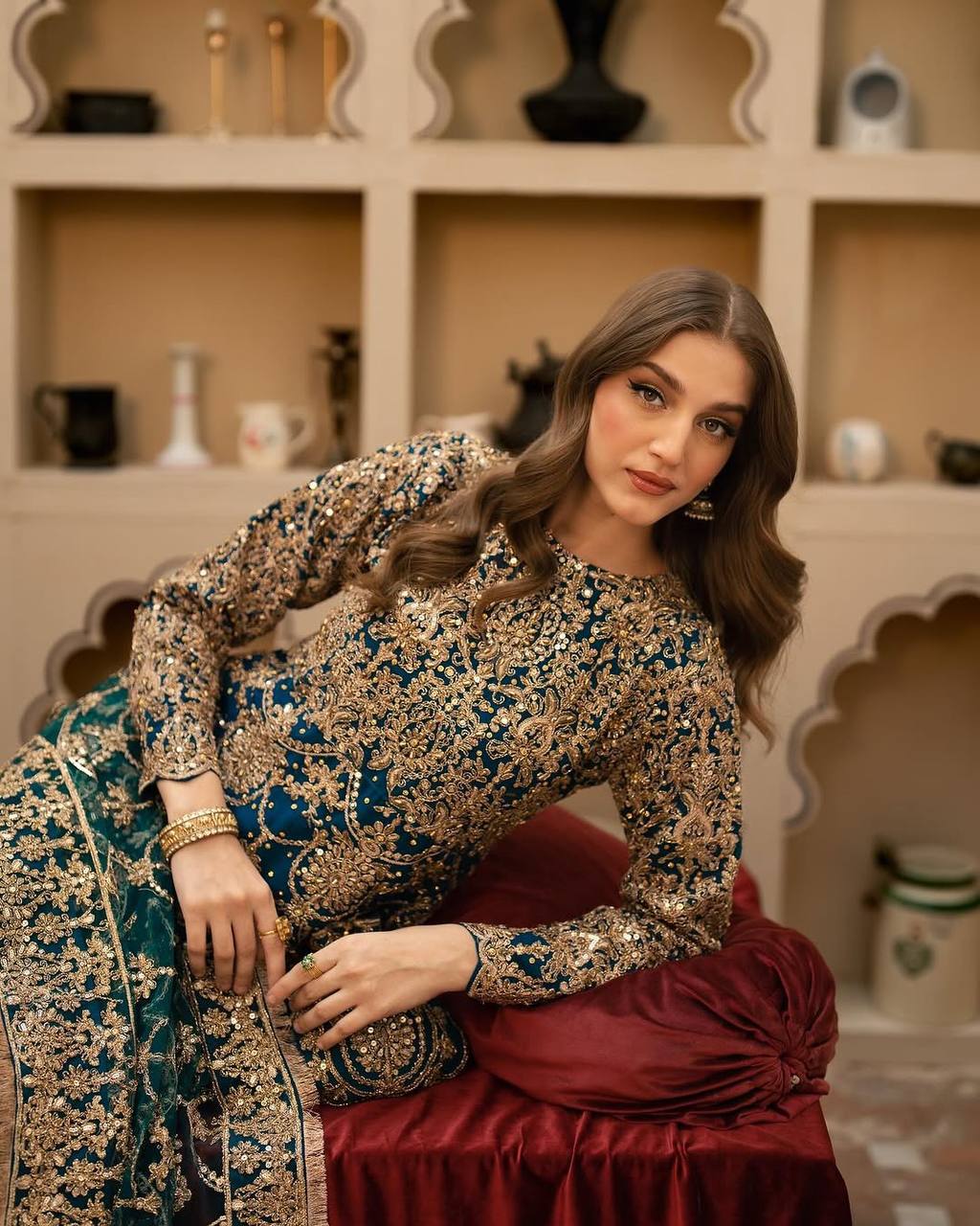 Teal Blue Heavy Embroidered Straight Suit with Dupatta for Wedding