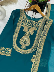 Teal Green Embroidered Sharara Suit with Dupatta Party and Festive Wear for Women