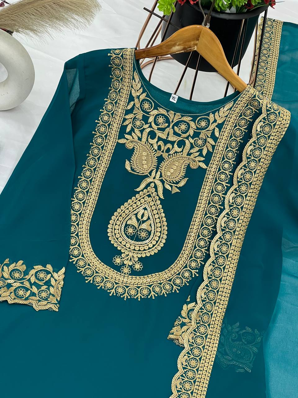 Teal Green Embroidered Sharara Suit with Dupatta Party and Festive Wear for Women