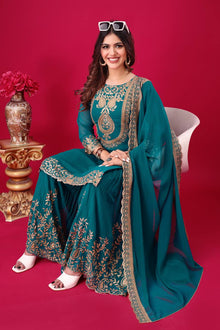 Teal Green Embroidered Sharara Suit with Dupatta Party and Festive Wear for Women