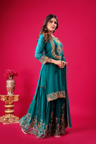 Teal Green Embroidered Sharara Suit with Dupatta Party and Festive Wear for Women