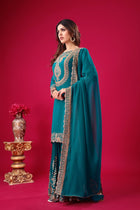 Teal Green Embroidered Sharara Suit with Dupatta Party and Festive Wear for Women