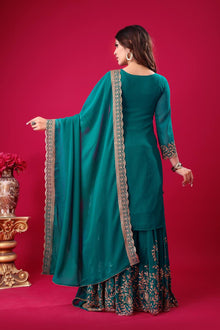 Teal Green Embroidered Sharara Suit with Dupatta Party and Festive Wear for Women