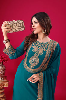 Teal Green Embroidered Sharara Suit with Dupatta Party and Festive Wear for Women