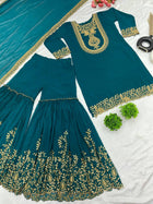 Teal Green Embroidered Sharara Suit with Dupatta Party and Festive Wear for Women