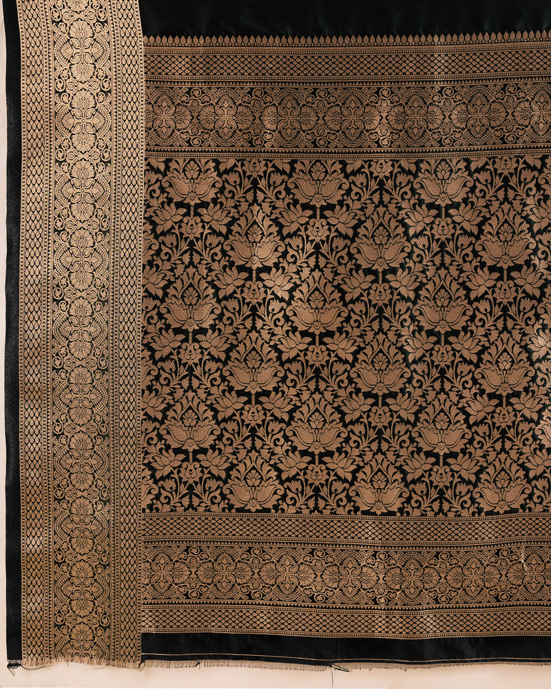 Pure Black Silk Saree with All Over Weaving  Rich Pallu Elegant Party & Festive Wear