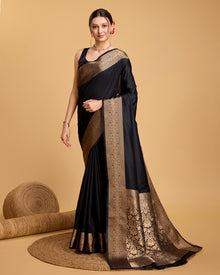 Pure Black Silk Saree with All Over Weaving  Rich Pallu Elegant Party & Festive Wear
