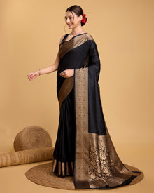 Pure Black Silk Saree with All Over Weaving  Rich Pallu Elegant Party & Festive Wear