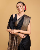 Pure Black Silk Saree with All Over Weaving  Rich Pallu Elegant Party & Festive Wear