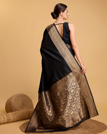 Pure Black Silk Saree with All Over Weaving  Rich Pallu Elegant Party & Festive Wear