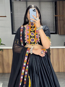 Traditional Black Mirror Work Lehenga Choli for Navratri and Festive Garba Nights