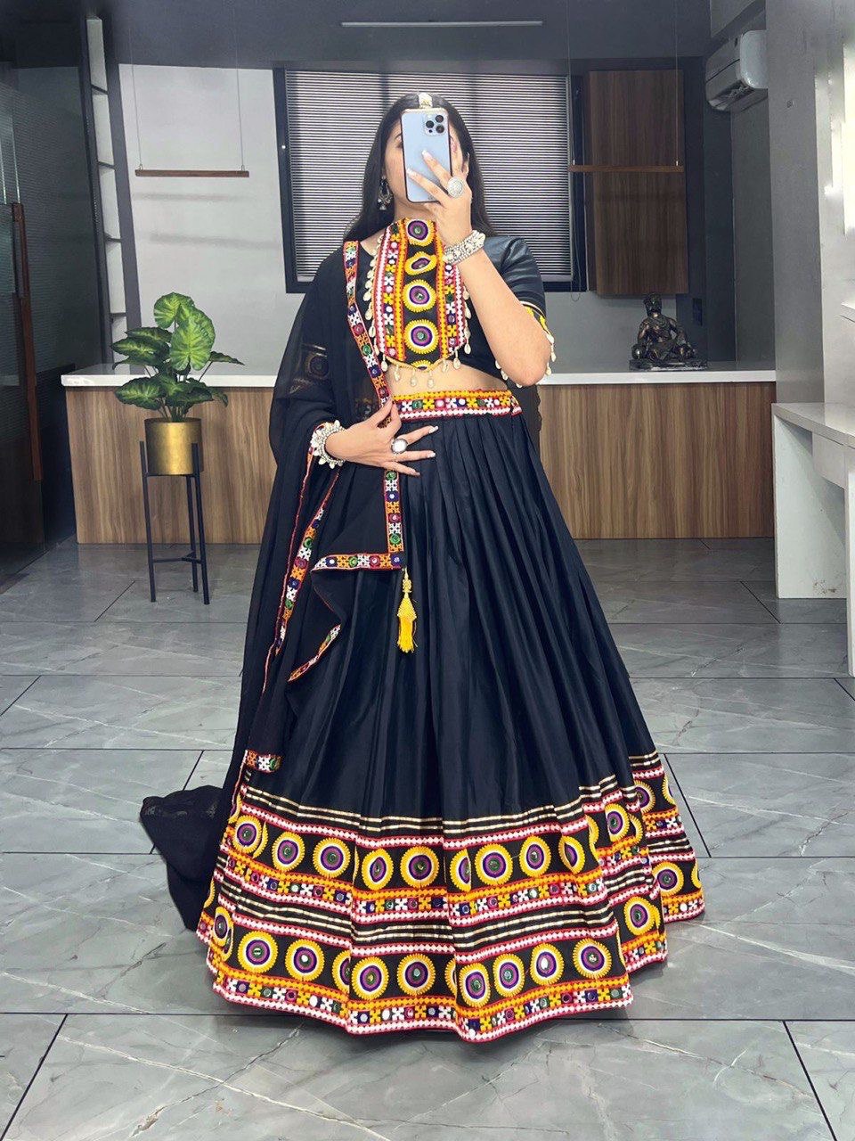 Traditional Black Mirror Work Lehenga Choli for Navratri and Festive Garba Nights