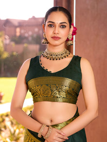 Pure Green Silk Saree with Rich Pallu & All Over Weaving Wedding Festive Wear