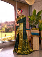 Pure Green Silk Saree with Rich Pallu & All Over Weaving Wedding Festive Wear