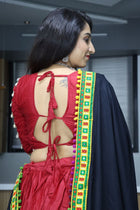 Traditional Red and Black Navratri Lehenga Choli with Kutchi Embroidery and PomPom Dupatta