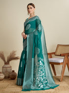 Turquoise Blue Soft Silk Saree with Zari Lining Border & Butti Blouse  Elegant Festive