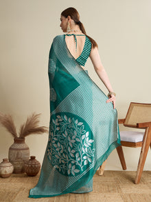 Turquoise Blue Soft Silk Saree with Zari Lining Border & Butti Blouse  Elegant Festive