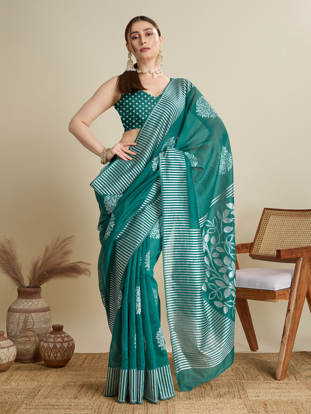 Turquoise Blue Soft Silk Saree with Zari Lining Border & Butti Blouse  Elegant Festive