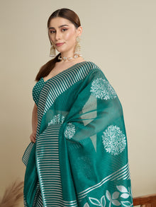 Turquoise Blue Soft Silk Saree with Zari Lining Border & Butti Blouse  Elegant Festive