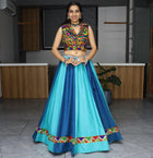 Vibrant Blue and Aqua Flared Lehenga with Kutchi Embroidered Blouse for Navratri (Copy)