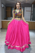 Vibrant Hot Pink Lehenga Choli with Kutchi Embroidered Blouse for Navratri and Garba Nights