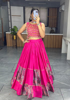 Vibrant Rani Pink Mirror Work Lehenga Choli with Printed Dupatta for Navratri